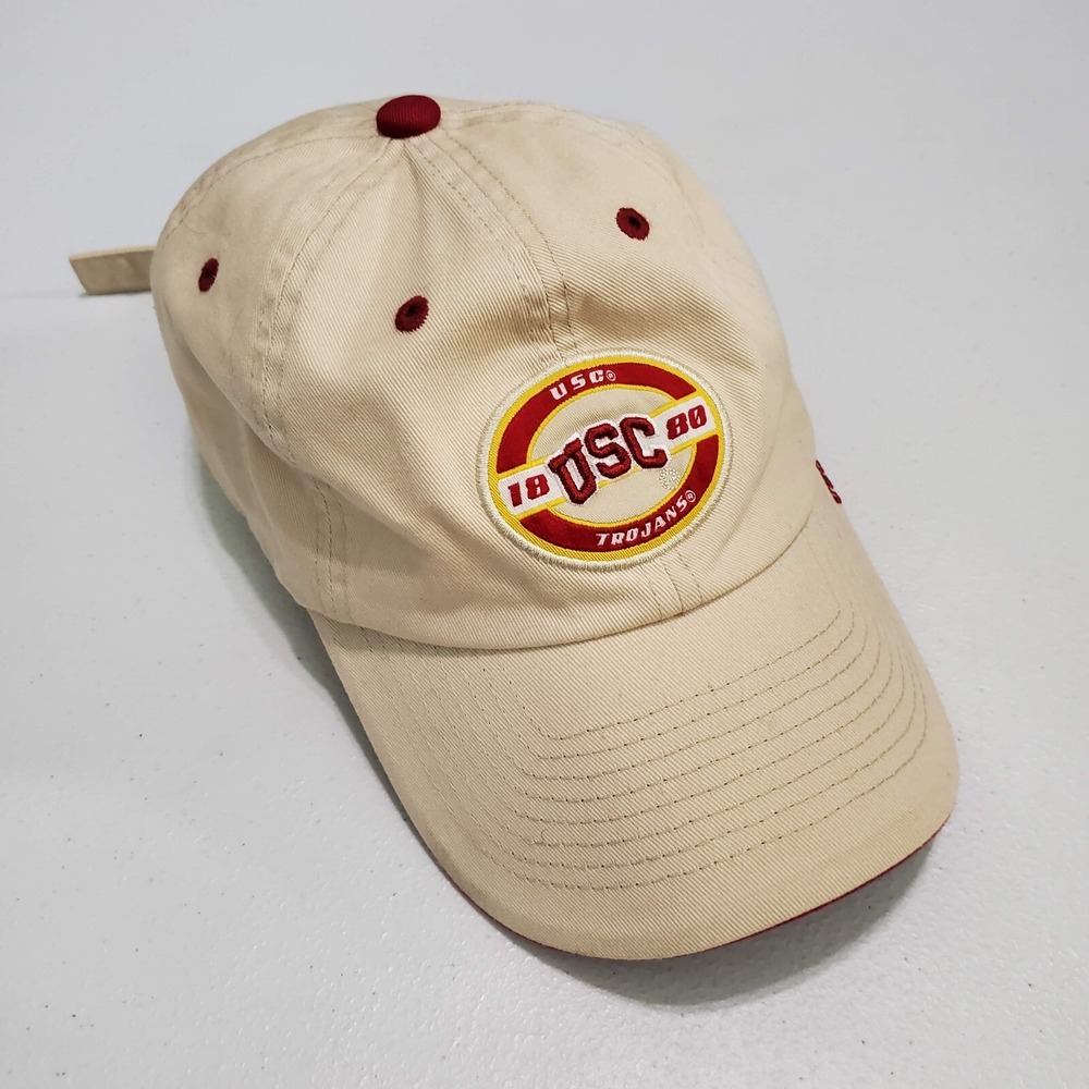 USC Trojans Men Hat OS Beige Strapback Since 1880 Red Detail Embroidered READ